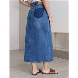 Джинсовая юбка миди с разрезом из эластичного денима