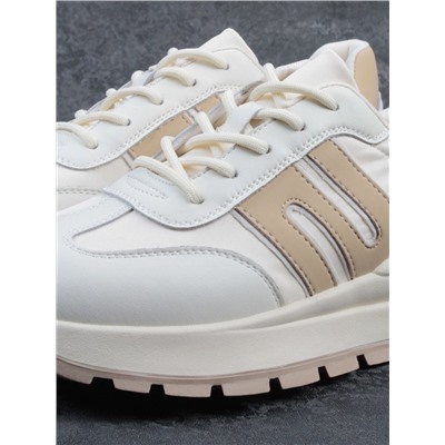 03-WG040-2M MILK/BEIGE Кроссовки демисезонные женские (натуральная кожа)
