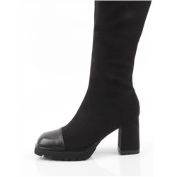 02-H8B-11A BLACK Сапоги "Ботфорты" демисезонные женские (искусственная замша, натуральная кожа)