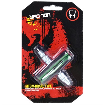 Колодки MIXIEER MX-BS128 для V-brake, 70MM, чёрные/зеленые, с креплением, 1 пара.  /уп 250/