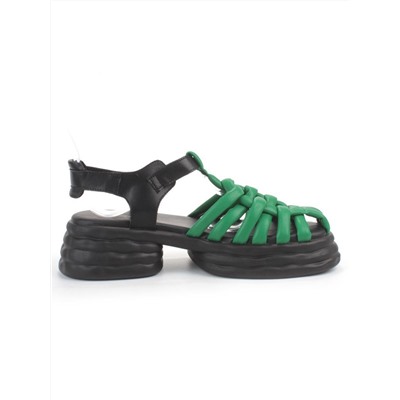 08-PEAG48-2 BLACK/GREEN Босоножки женские (натуральная кожа)