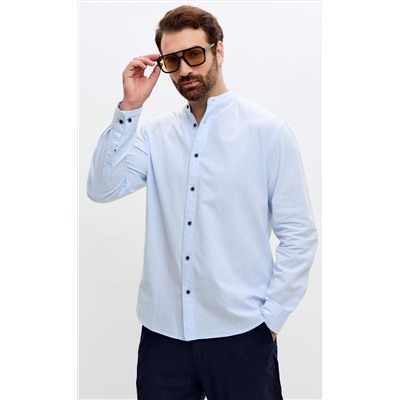 Рубашка д/р лен F511-0480 l.blue