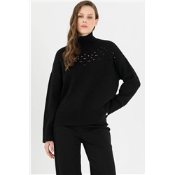 Свитер чёрный вязаный с ажурным рисунком