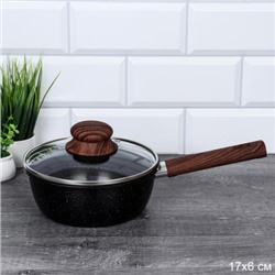 Ковш с крышкой 1 л ручка Soft Touch дерево/ CC-16 /уп 24/ антипригарное/16х6см