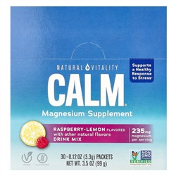 Natural Vitality, Calm, смесь для приготовления напитка с магнием, малина и лимон, 30 пакетиков по 3,3 г (0,12 унции)