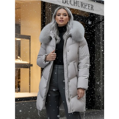 Пальто зимнее утепленное с мехом и капюшоном тренд светло-коричневого цвета 7745SK