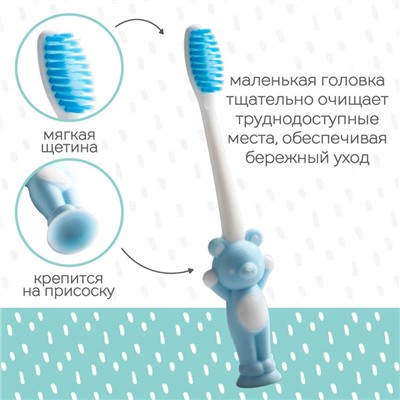Детская зубная щетка на присоске M&B «Мишка», с защитным колпачком, нейлон, МИКС