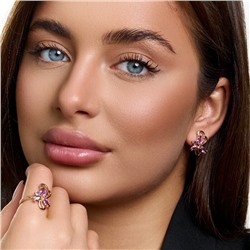 Комплект ювелирной бижутерии коллекция "Дубай" в форме цветов серьги и кольцо 20 р, покрытие позолота, вставка: фианиты, цвет: фиолетовый, арт.414.626-20