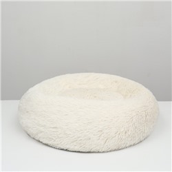 Лежанка для собак и кошек, длинный мех, 60×60×20 см, молочная