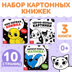 Книги картонные «Контрастные и чёрно-белые картинки для новорожденных», набор 3 шт. по 10 стр.