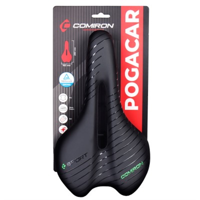 Седло велосипедное MTB COMIRON POGACAR N846 280X160, Технологии: DW, ED. Верх: PU принтованный глянец/Цвет Чёрный+Зелёный /уп 30/