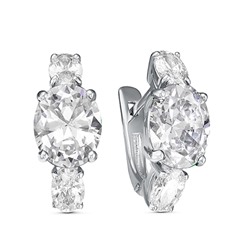 Серьги с фианитом родированные серебро 925*