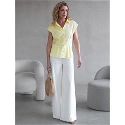 Блузка приталенного кроя с коротким рукавом из легкого хлопкового поплина с эластаном