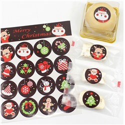 Наклейки новогодние круглые 1 лист 16 шт.  Диаметр 3 см. ТЕМНО-КОРИЧНЕВЫЕ