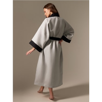 Халат женский домашний SL HOME Elegant-52, лён 100%, серый