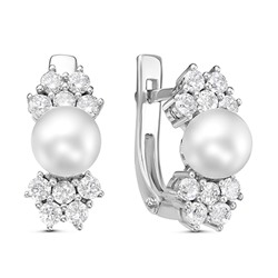 Серьги с иск.жемчугом родированные серебро 925*
