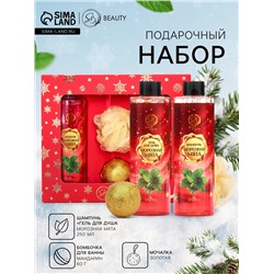 Новогодний подарочный набор косметики «Зимняя вьюга», с ароматом мяты и корицы. Красная серия