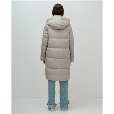 Пальто зимнее утепленное с капюшоном женское бежевого цвета 7618B