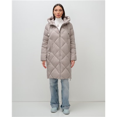 Пальто зимнее утепленное с капюшоном женское светло-коричневого цвета 7637SK