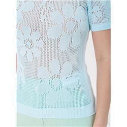 Джемпер вязаный голубой с короткими рукавами