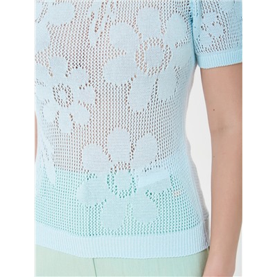 Джемпер вязаный голубой с короткими рукавами