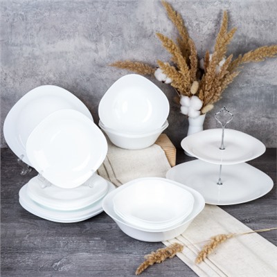 Столовый набор 20 предметов квадратный с вазой для фруктов / GRAY-SQ19/8957595 (WHITE) /уп 2/