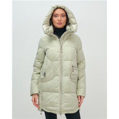Куртка зимняя женская с капюшоном модная салатового цвета 3193Sl