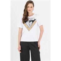 Футболка белая с принтом и пайетками