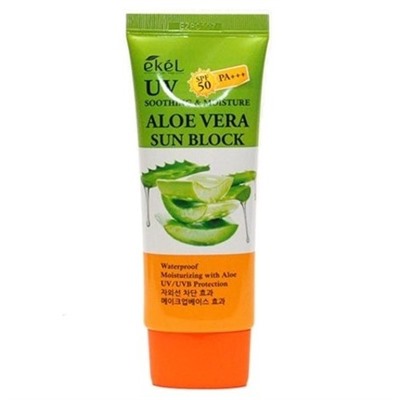 Смягчающий солнцезащитный крем с алоэ для лица и тела Ekel Soothing and Moisture Aloe Vera Sun Block SPF50+/PA+++Корейская косметика по оптовым ценам. Популярные бренды Корейской косметалогии в интернет магазине ooptom.ru.