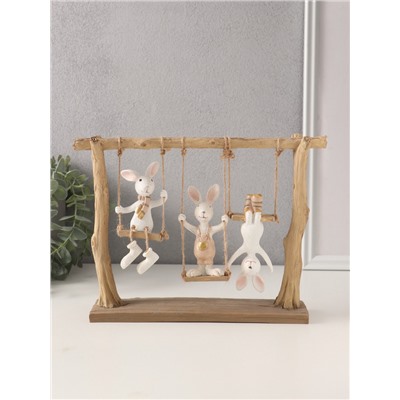 Фигурка полистоун «Зайчата: три друга на качелях», белый с золотом, 26×5.5×20 см