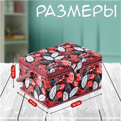 Шкатулка для рукоделия и шитья «Пуансеттия на чёрном», хранение ниток, иголок, мелочи, 19х26х14,5 см