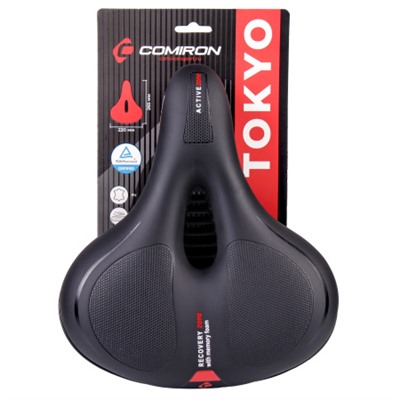 Седло велосипедное комфортное COMIRON TOKYO C012 265x220, Технологии: ED, MEMORY FOAM, Верх: PU с пресс. принтом, Цвет: Чёрный+Красный/ АКЦИЯ /уп 20/