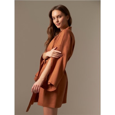 Халат женский короткий SL HOME «Brown»-52, 100% лён, 150 г/м2