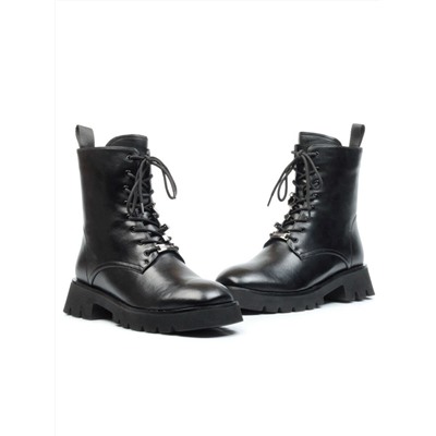 01-CA126-1 BLACK Ботинки демисезонные женские (натуральная кожа, байка)