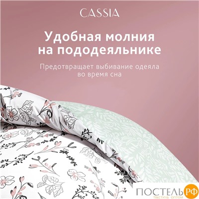 CASSIA ЭМИНЕ КПБ 145х215-1/180х220-1/50х70-2, 4 пр., хл./сатин белый/зеленый
