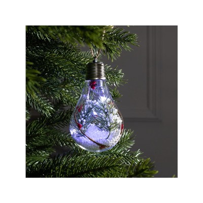 Ёлочный шар «Ветка ели», 5 LED, от батареек, свечение белое