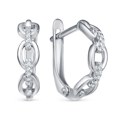 Серьги с фианитом родированные серебро 925*