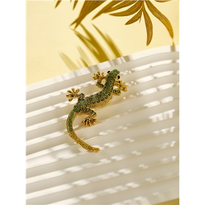 Брошь «Ящерица», зелёная в золоте