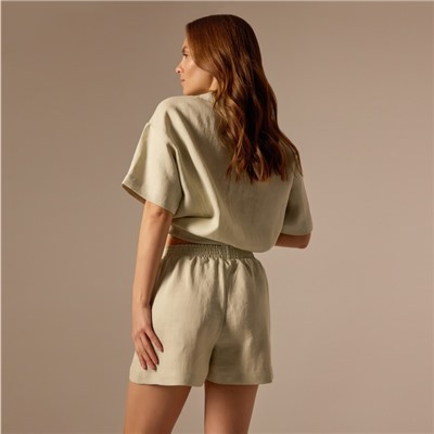 Пижама женская (рубашка, шорты) SL HOME Linen, светло-зеленый