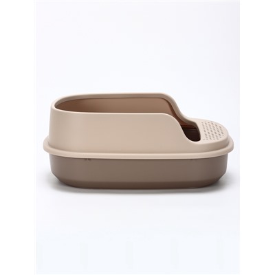 Лоток для кошек Фур-Мур 48×35.5 cм с высоким бортом + совок, Soft-touch, капучино