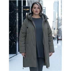 Пальто зимнее утепленное женское большого размера коричневого цвета 7699K