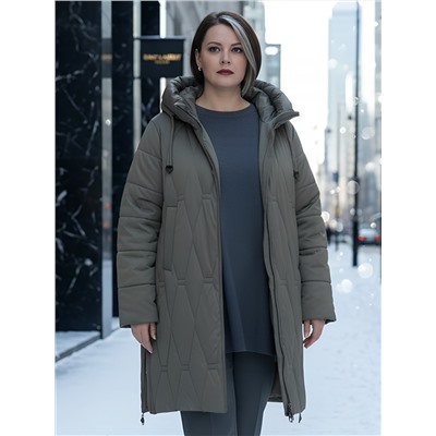 Пальто зимнее утепленное женское большого размера коричневого цвета 7699K