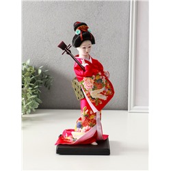 Кукла коллекционная «Японка в цветочном кимоно с музыкальным инструментом», 30×12.5×12.5 см