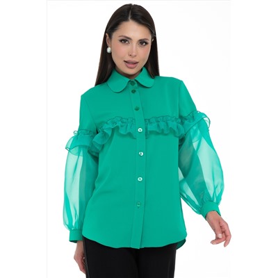 Блузка зелёная с рукавами из органзы