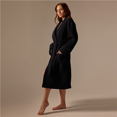 Халат вафельный женский SL HOME: Boho «Дарк Маре», хлопок 100%, чёрный