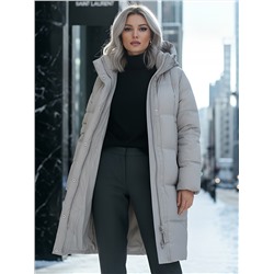 Пальто зимнее утепленное с капюшоном женское бежевого цвета 7618B