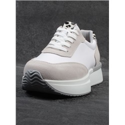 03-YG497-1 WHITE/GREY Кроссовки женские (натуральная кожа)