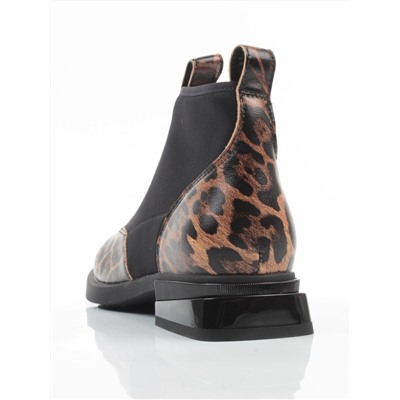01-B44B-81PC BROWN/LEOPARD Ботинки демисезонные женские (натуральная кожа, текстиль, байка)