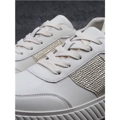03-A1018-2 LT. BEIGE/GOLD Кроссовки женские (натуральная кожа)