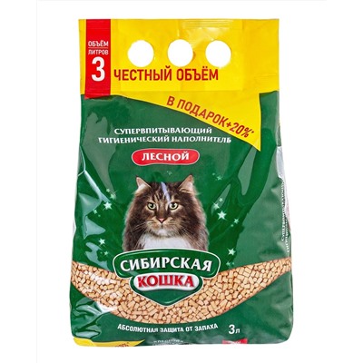 Наполнитель Сибирская Кошка ЛЕСНОЙ 3л древ гранулы